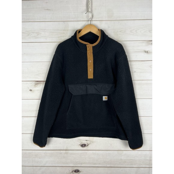 Carhartt Sweaters - Carhartt Fleece Sweater Womens Large Black Sherpa Mock Neck Pullover Pocket